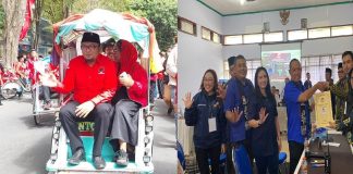 PDIP dan NasDem mendaftar bacaleg ke KPUD Banyuwangi nyaris bersamaan, Kamis (11/5/2023) siang. (foto/udi)