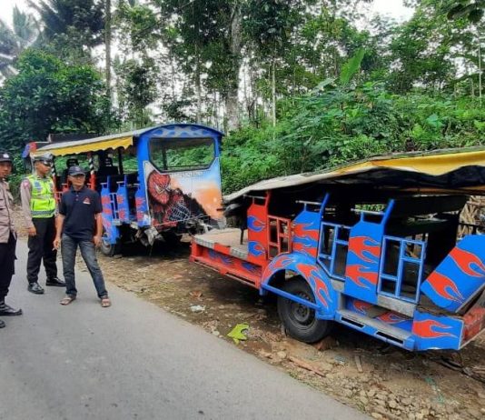 Kondisi kereta kelinci yang rusak usai nyungsep ke jurang di Desa Bumiharjo, Kecamatan Glenmore, Banyuwangi, Senin (26/6/2023). (foto/ist)