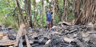 Kandang di Lingkungan Gentengan, Kelurahan Singonegaran, Kecamatan/Kabupaten Banyuwangi, terbakar, Jumat (13/10/2023). (foto/udi)