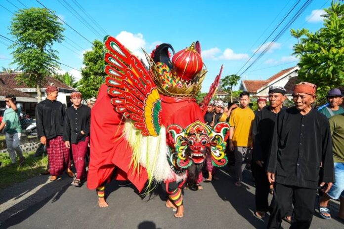 Atraksi Barong Ider Bumi di Desa Kemiren, Banyuwangi yang menjadi budaya khas suku Osing. (Foto/dok)