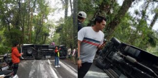 Kondisi mobil travel pembawa wisatan asal China yang terguling di jalur Ijen, Banyuwangi, Jumat (24/5/2024). (Foto/ist)