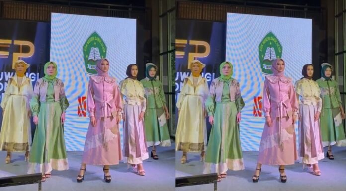 busana SMKN Busana rancangan siswa SMKN Darul Ulum Muncar tampil dalam Banyuwangi Fashion Parade 2024, Sabtu (20/7/2024). (Foto/ist)