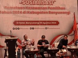 Bawaslu Banyuwangi menggelar sosialisasi potensi kerawanan Pilkada serentak 2024, Minggu (18/8/2024).(Foto/udi)