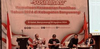 Bawaslu Banyuwangi menggelar sosialisasi potensi kerawanan Pilkada serentak 2024, Minggu (18/8/2024).(Foto/udi)