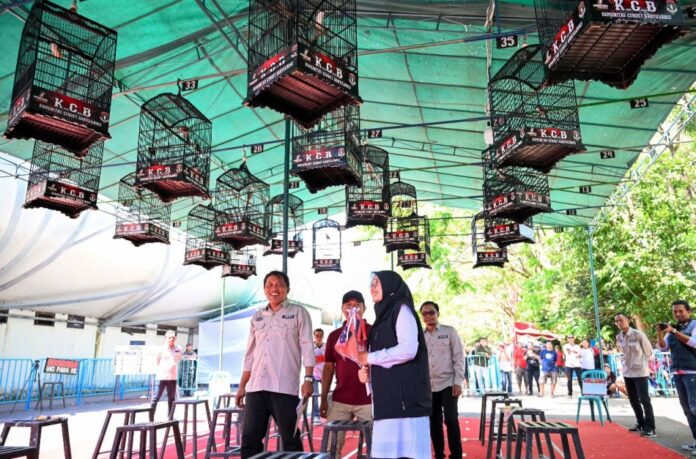 Bupati Banyuwangi Ipuk Fiestiandani menghadiri Festival Burung Berkicau di GOR Tawangalun, Minggu (15/9/2024). (Foto/Humas Pemkab Banyuwangi)