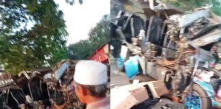 Kendaraan travel menabrak truk towing pengangkut bego di Jalan Raya Bangsring, Wongsorejo, Banyuwangi, Senin (23/9/2024). (Foto/ist)