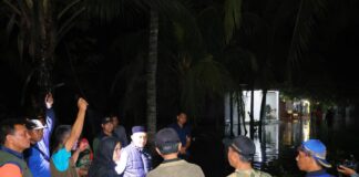 Bupati Banyuwangi Ipuk Fiestiandani mengecek banjir rob di Desa Wringinputih, Kecamatan Muncar, Minggu (21/12/2024) malam. (Foto/Humas Pemkab Banyuwangi)