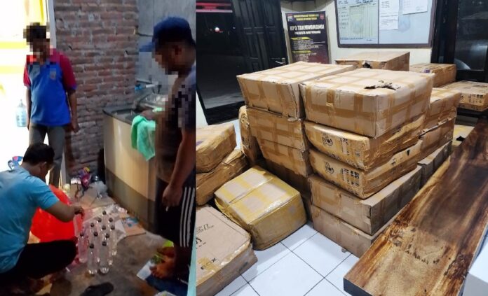 Personel Polresta Banyuwangi merazia peredaran miras mencegah kenakalan remaja. (Foto/ist)